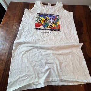Vintage Tennessee River Gold Gulf Shores AL Fish Graphic Tank Dress OSFA White